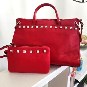 Red Studded Women's Bag Set With Wristlet Carlos santana